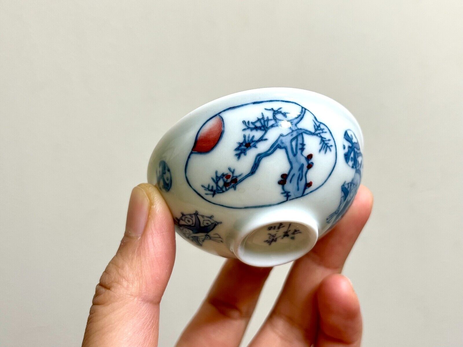 delicate Chinese blue&white porcelain teacup pine tree Guihexiang