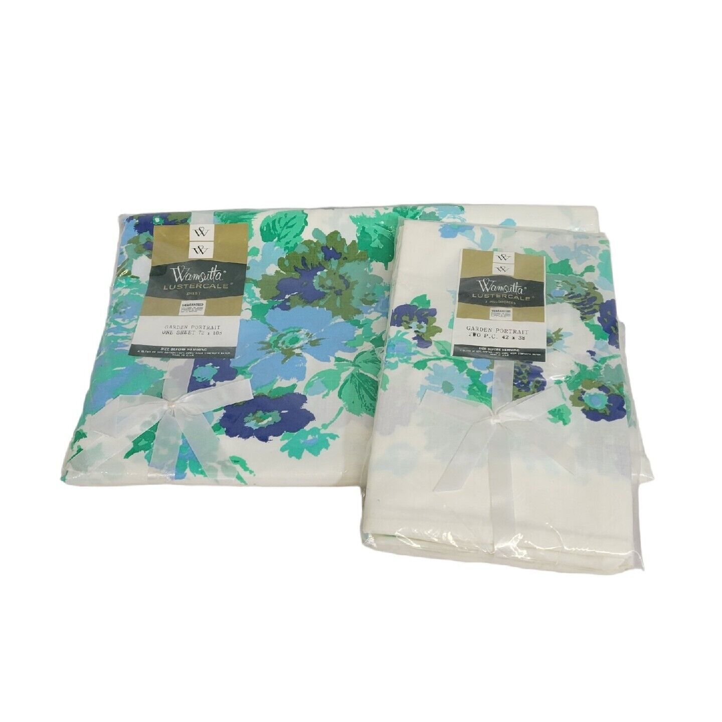 Vtg Wamsutta Lustercale Garden Portrait Twin Flat Bedsheet & 2 Pillowcases NIP