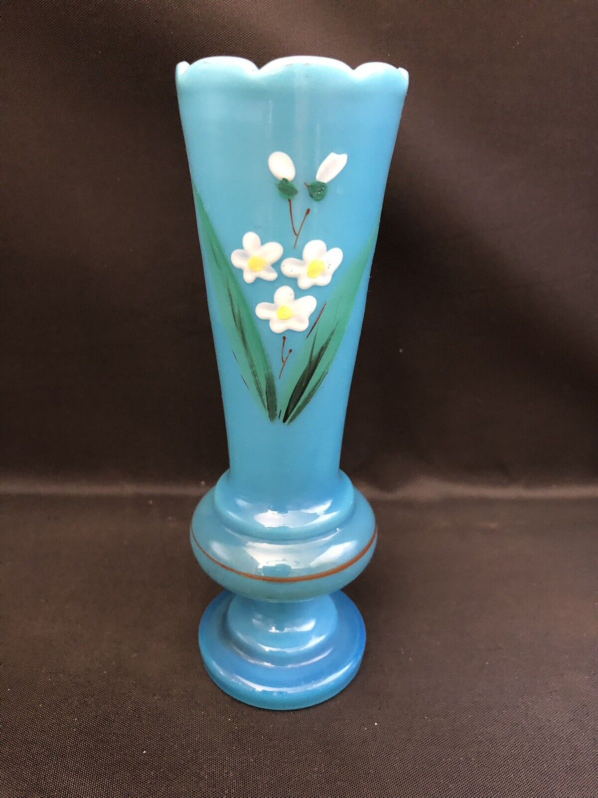 Antique  Victorian Blue Opaline Art Glass Vase