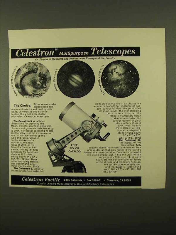 1975 Celestron Multipurpose Telescopes Ad