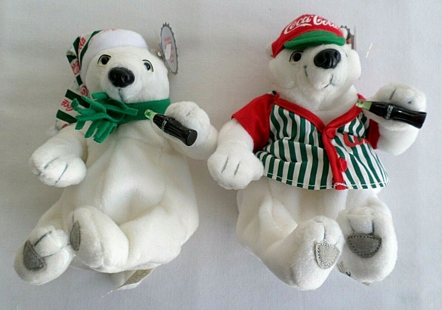 Set of 2 Coca Cola, 1999 Christmas Plush Bean Polar Bears, # 0261 & 0206