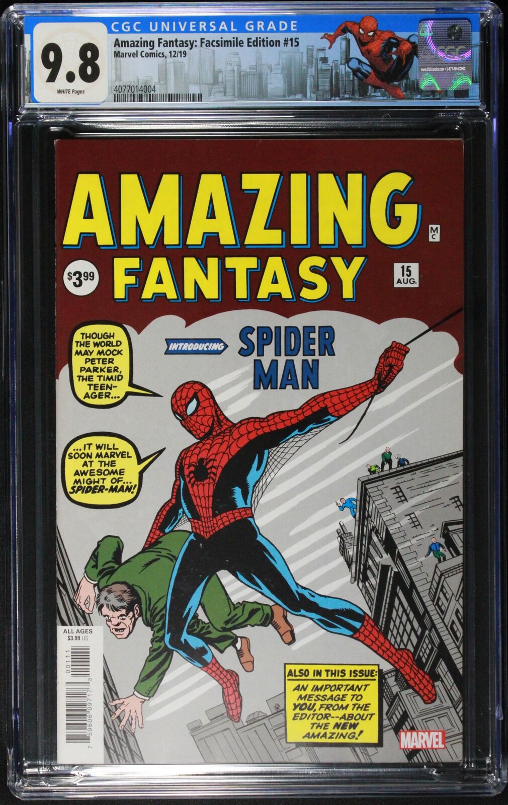 Amazing Fantasy: Facsimile Edition 15 CGC 9.8  Retired Spider-Man Label