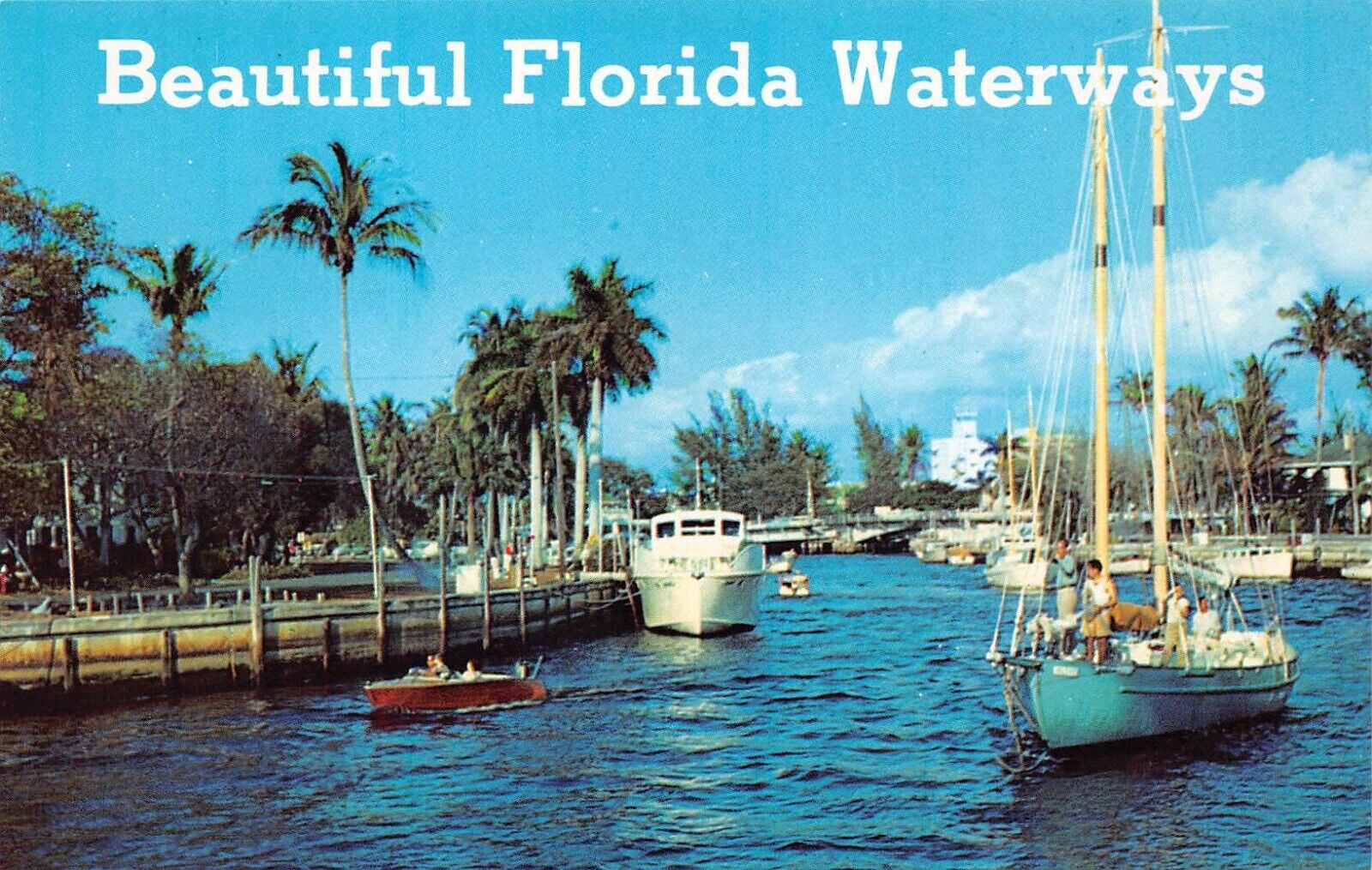 Florida FL Scenic Vintage Postcard Canal Waterways Boats Sailing Retirement 1960