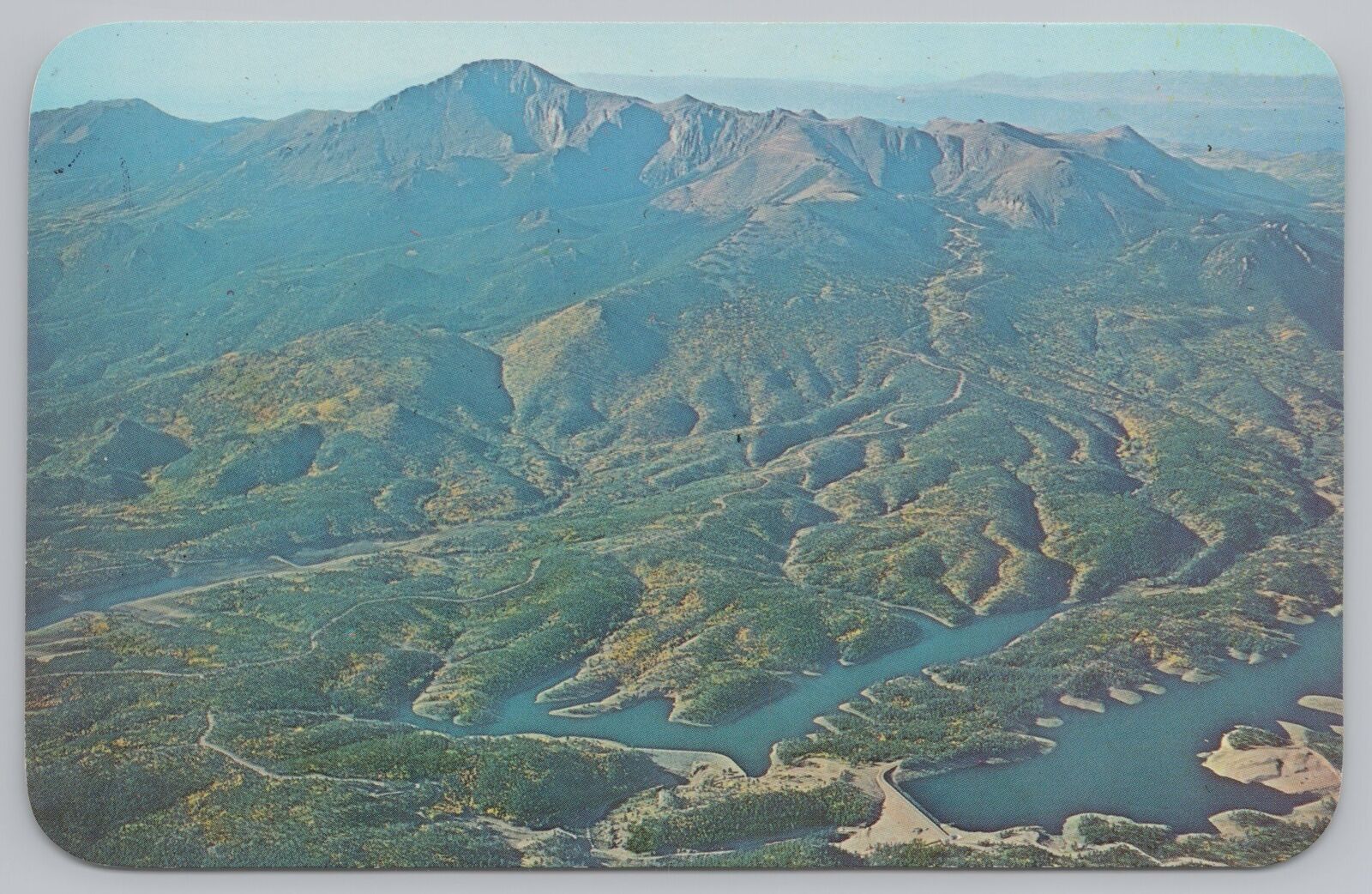 State View~Aerial Of Pikes Peak & Highway~Region Water Supply~Vintage Postcard