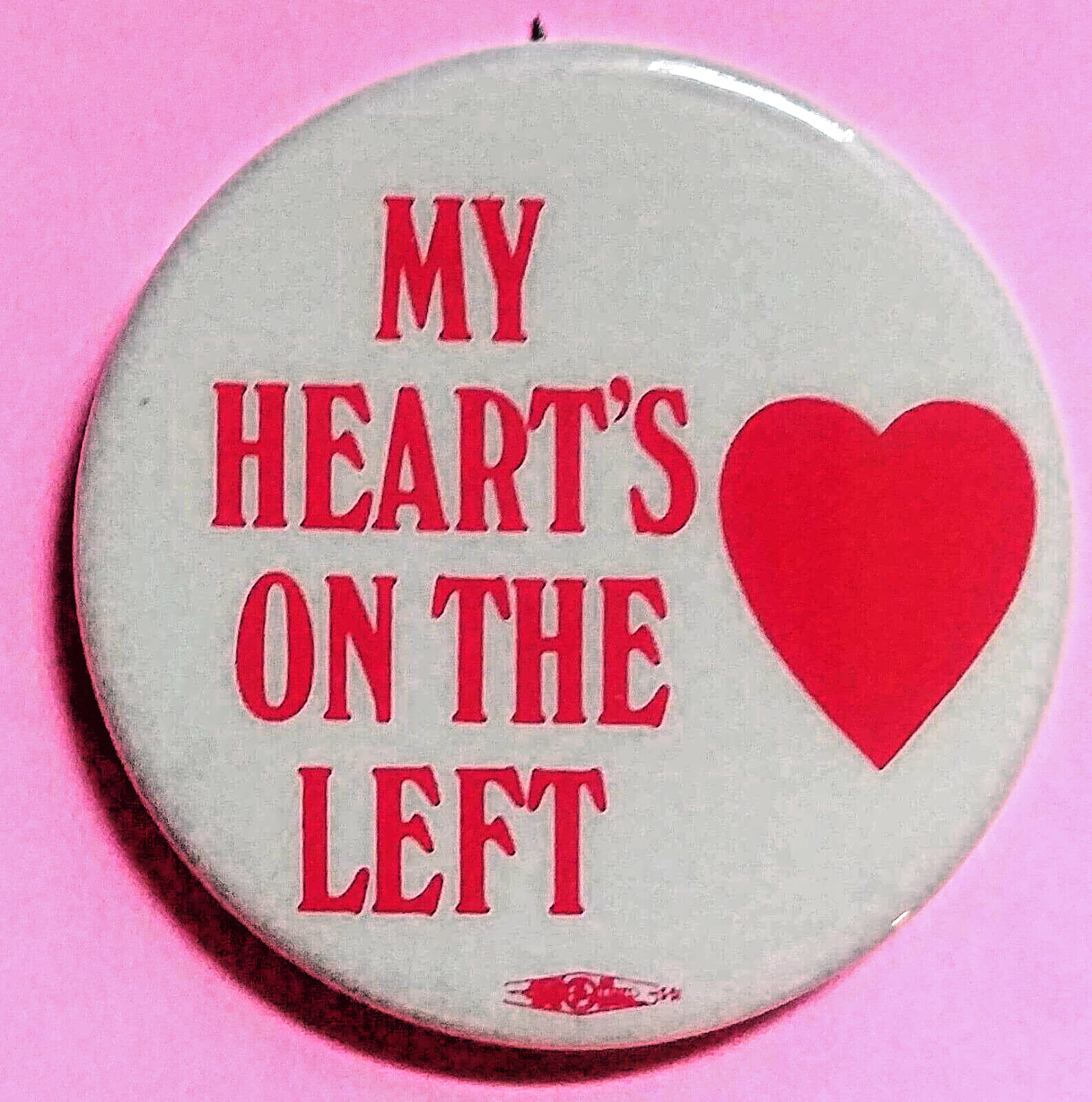 MY HEART'S ON THE LEFT  1973 Americans for Democratic Action  (ADA) HEART Button