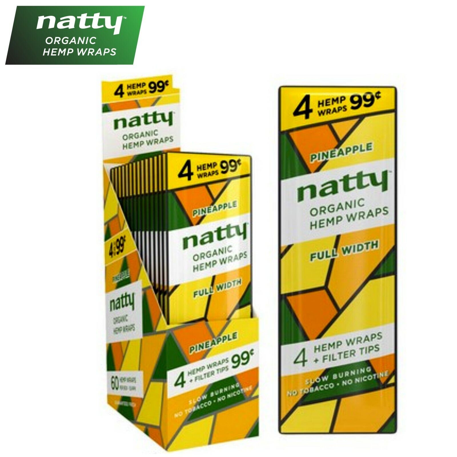 NATTY Organic PINEAPPLE Flavored Full-Width Herbal Wraps Full Box 15/4CT - 60PCS