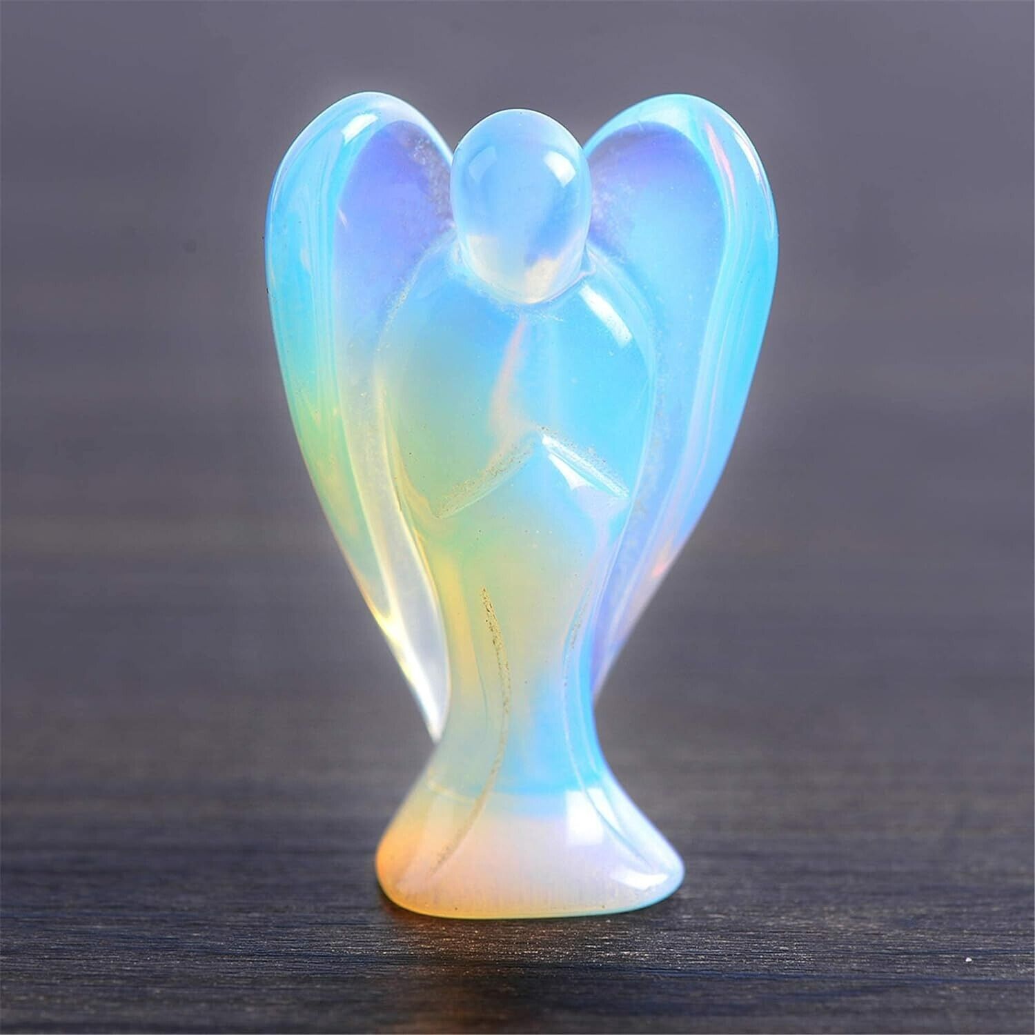Opalite Angel Statue Handcrafted Blue Clear Crystal Specimen Home Decor Gift