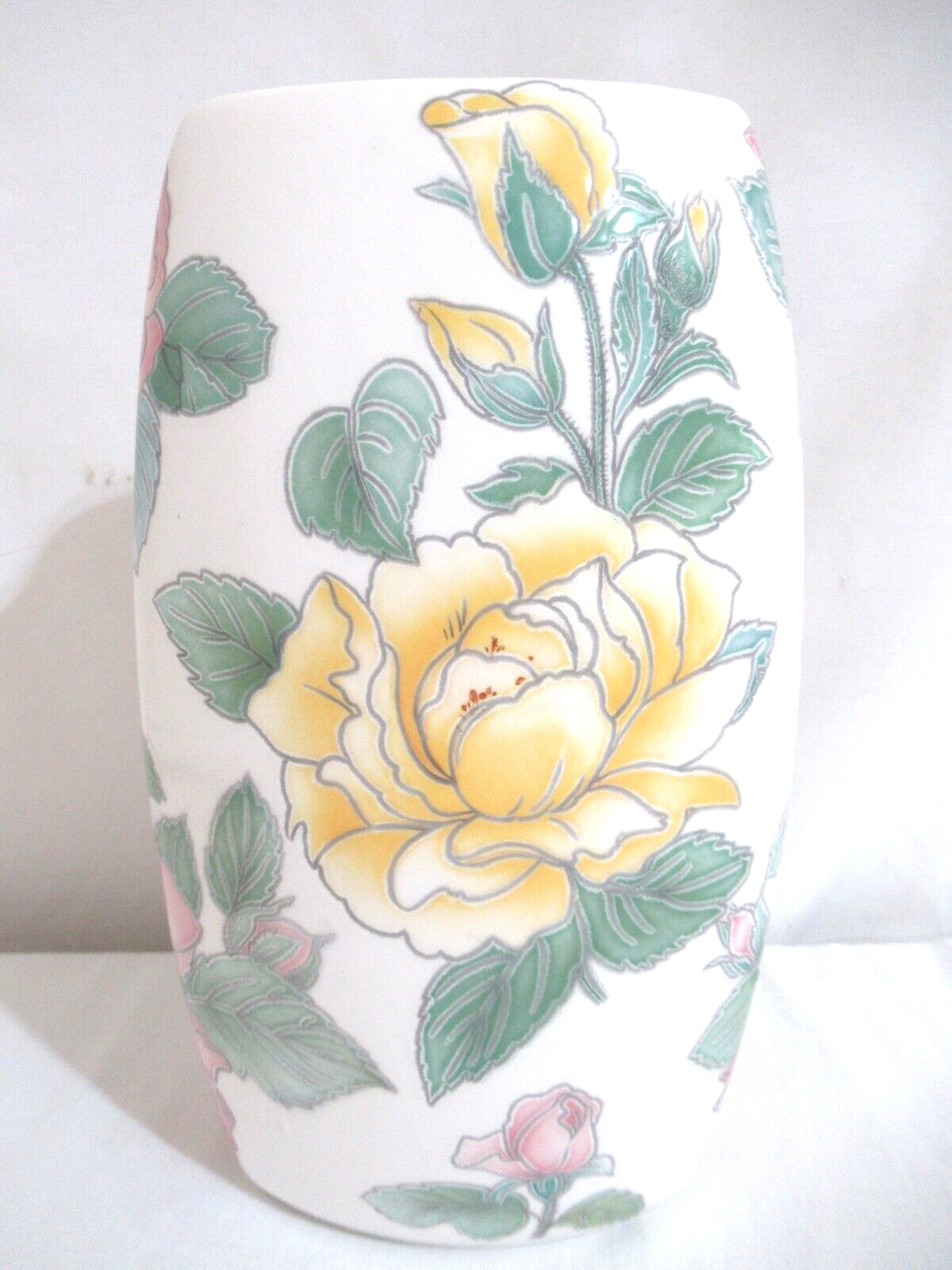 Vintage CLS Ceramiche La Spiga Floral Print Porcelain Ceramic Vase Made in Italy