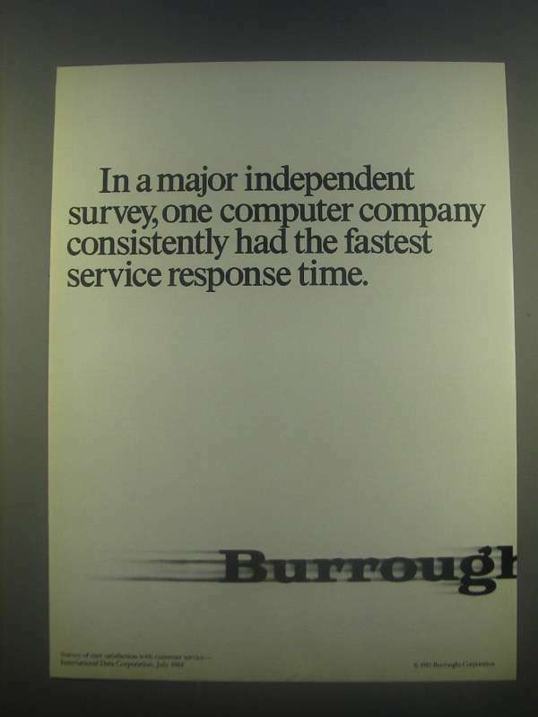 1985 Burroughs Computers Ad - Major Independent Survey