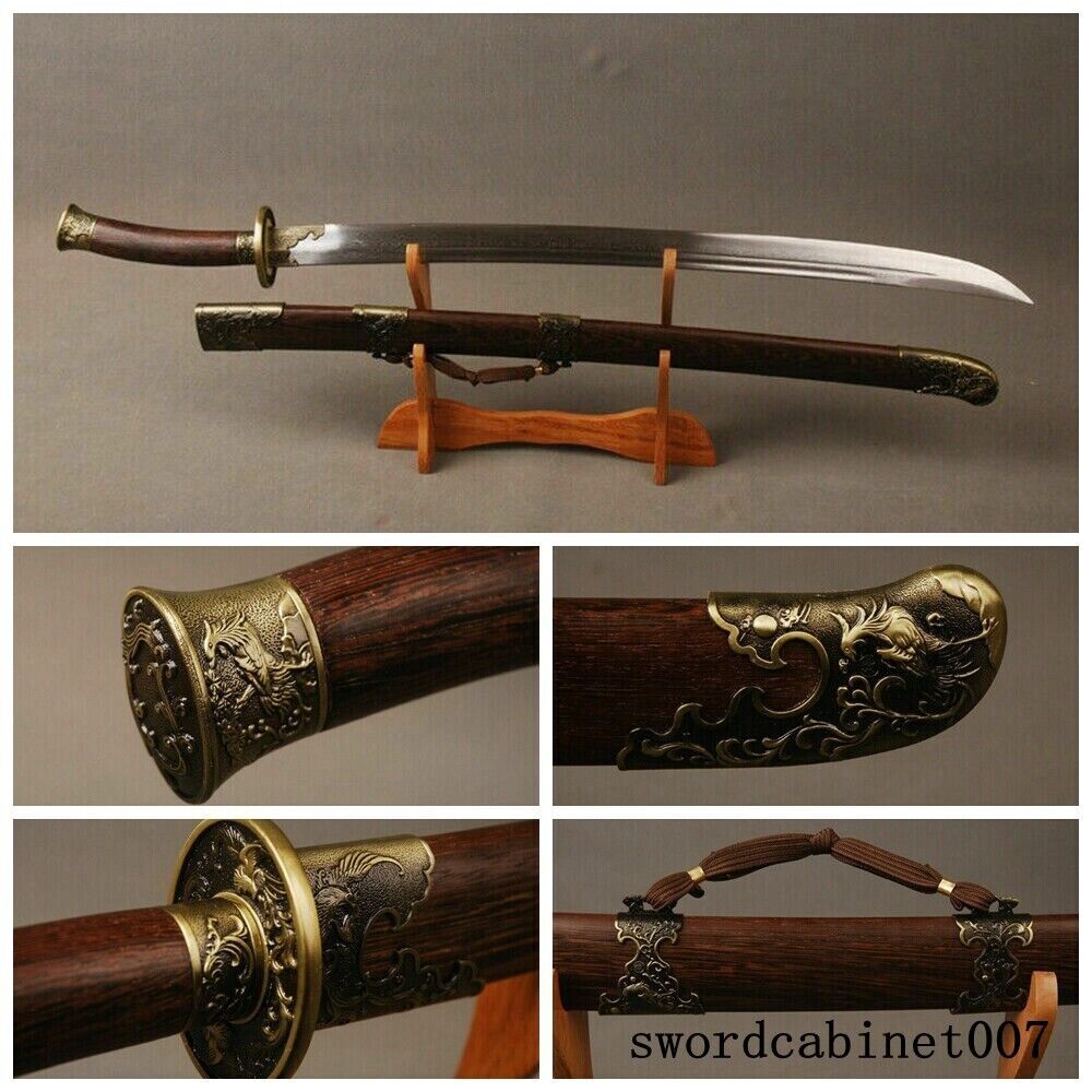 Chinese Qing Dynasty DAO Handmade damascus steel sword Rosewood handle scabbard