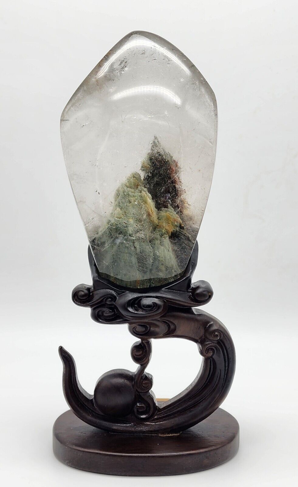 Garden Quartz Misty Mountain Freeform With Custom Wood Stand, Natural Crystal 