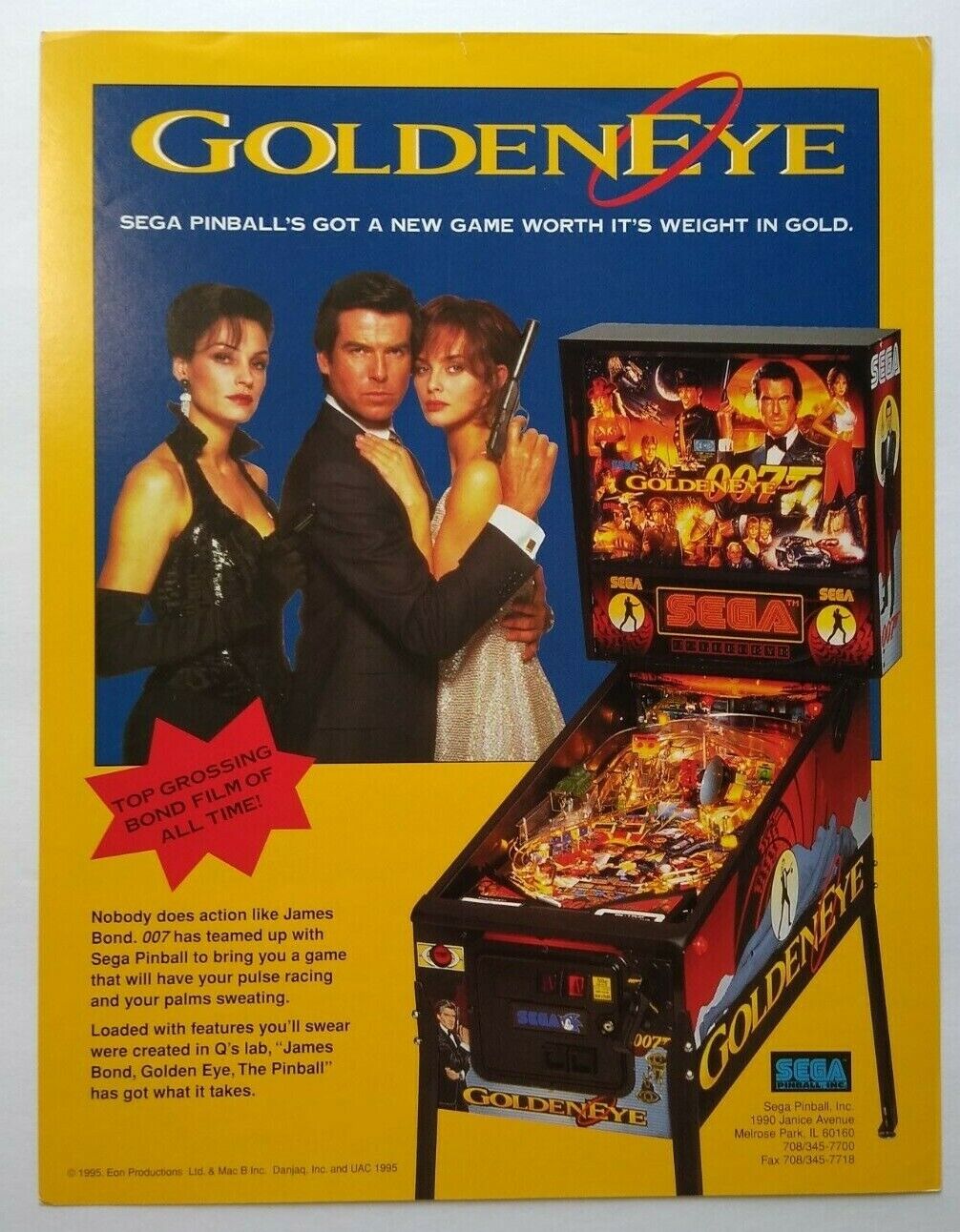 Golden Eye 007 James Bond Pinball FLYER Original 1995 Game Promo Art Promo
