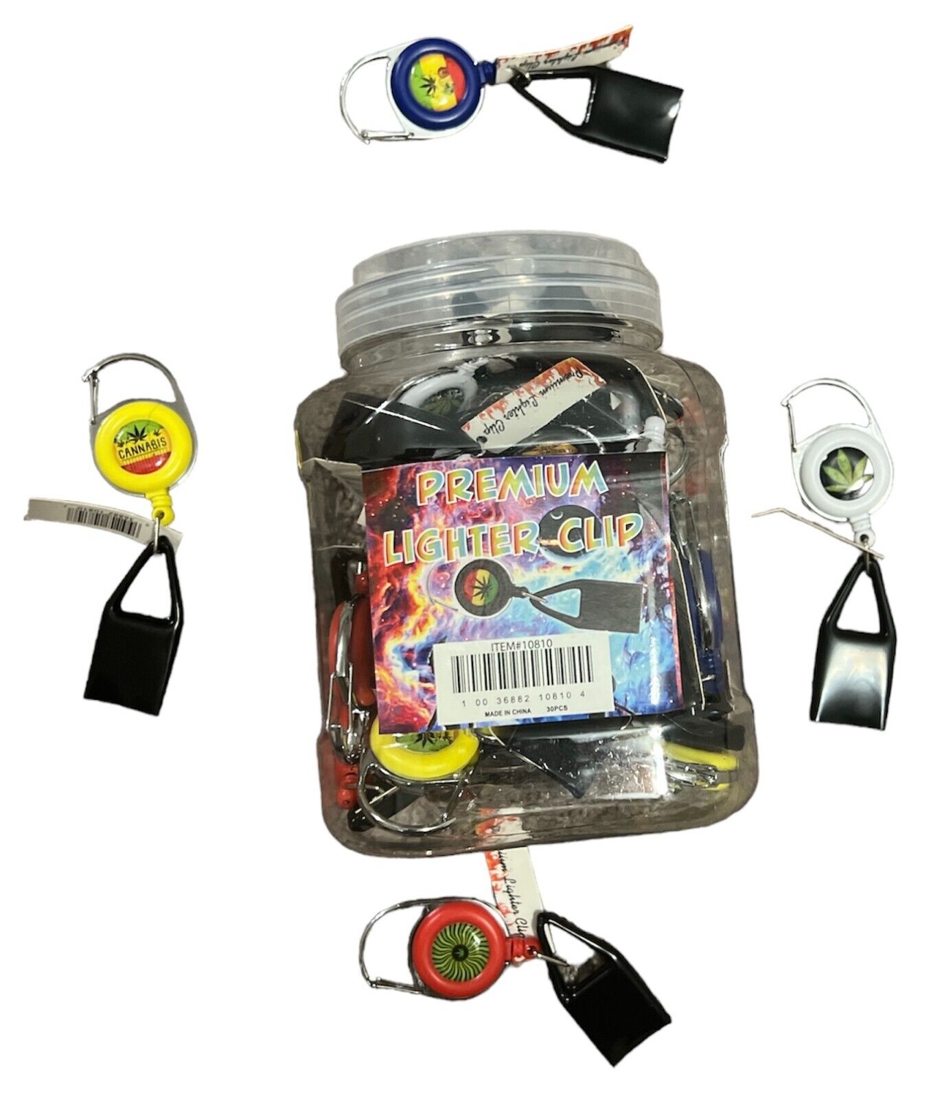 Full Jar 30x Leashes Lighter Leash Premium Retractable Clip | Assorted Colors |