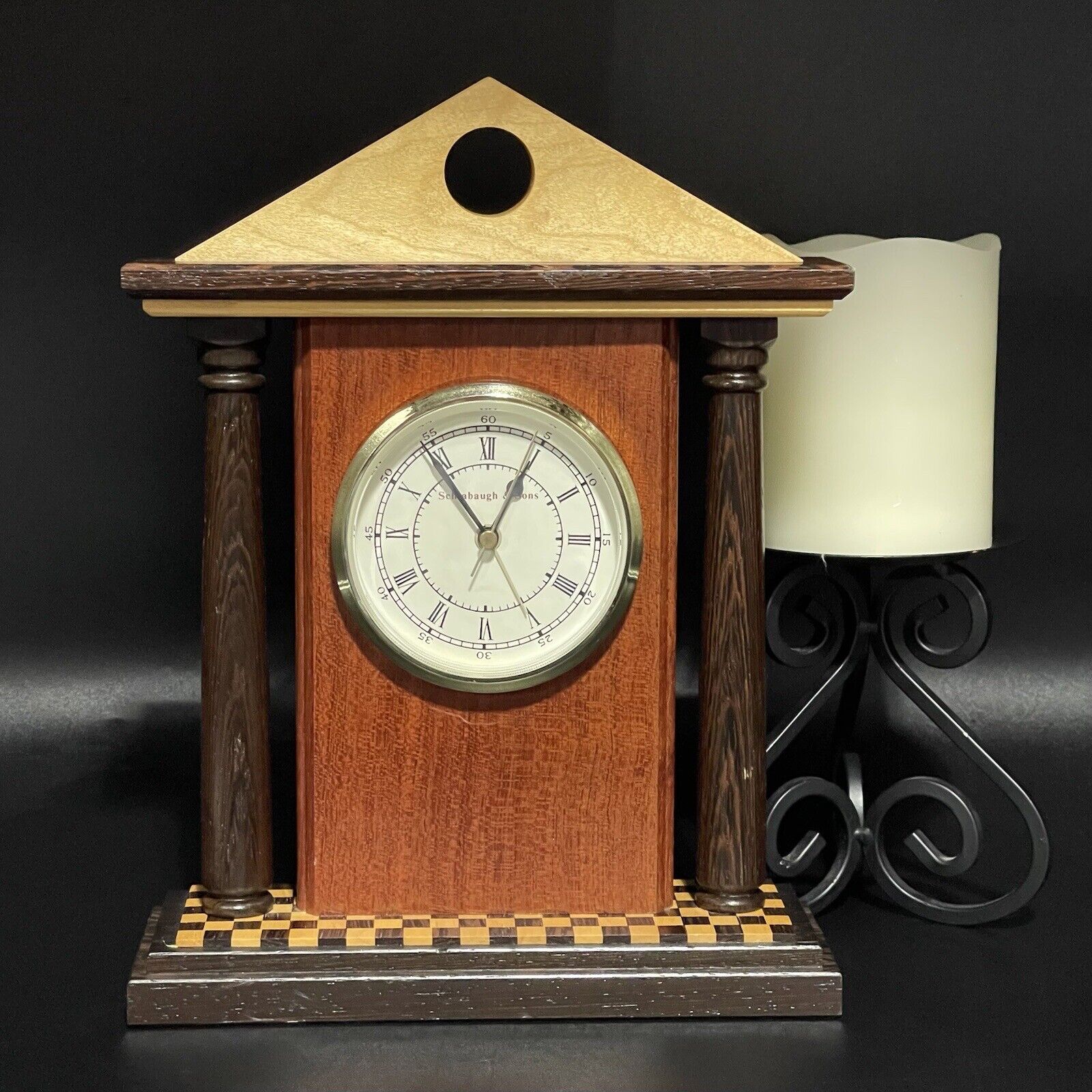 SCHLABAUGH AND SONS Handcrafted Mantel Clock 10-1/2” Tall Tested *