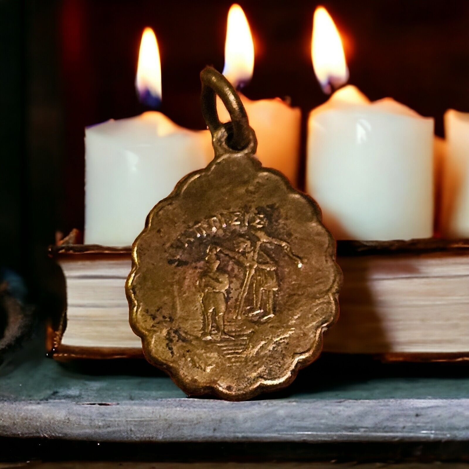 Old Vintage Catholic Medal Baptism of Jesus Holy Family Medal Pendant