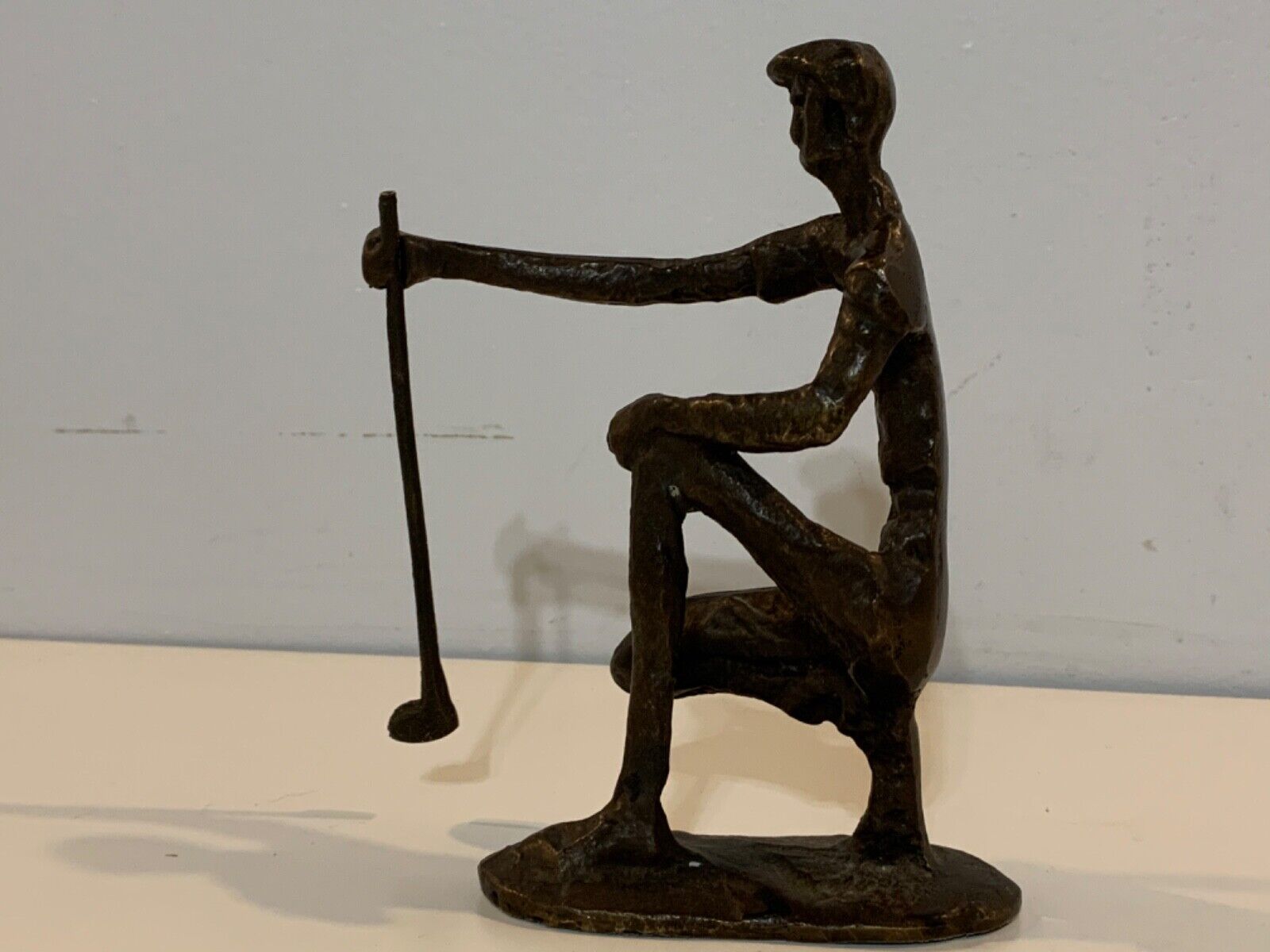 Vintage Bronze Golfer Lining Up Putt Decorative Figurine