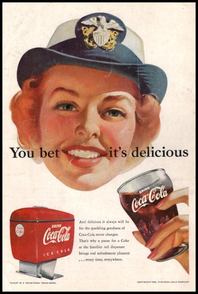 1952  beverage AD COCA COLA Navy Wave says ' You bet it's Delicious '  022823