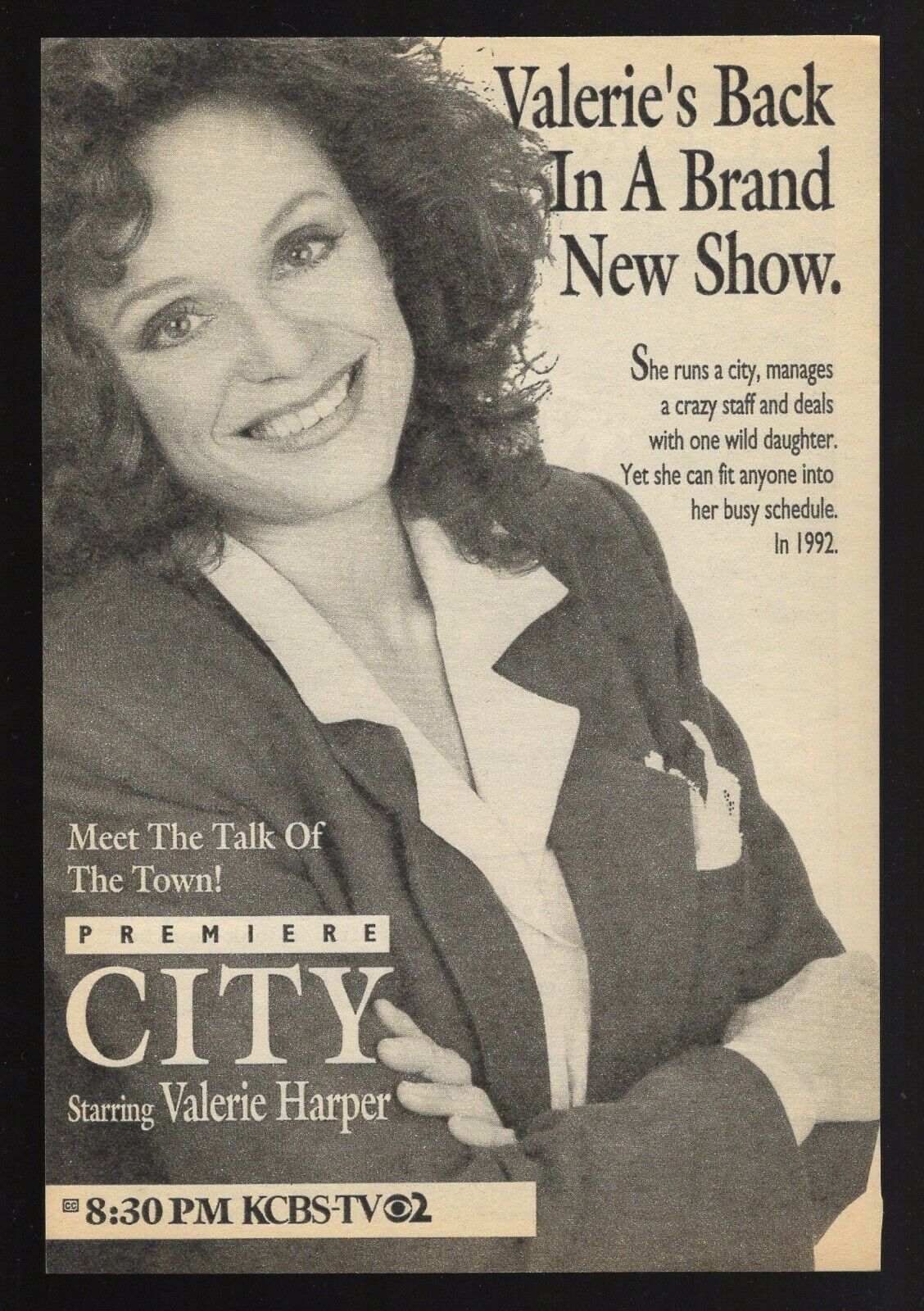 1990 TV AD~VALERIE HARPER IN NEW SHOW PREMIERE OF CITY~SHE RUNS A CITY