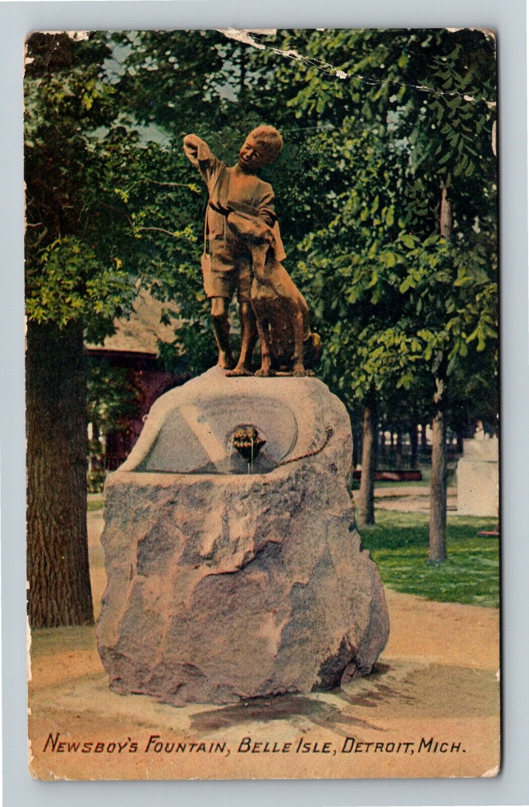Detroit MI-Michigan Belle Isle Newsboy\'s Fountain 1897 Memorial Vintage Postcard