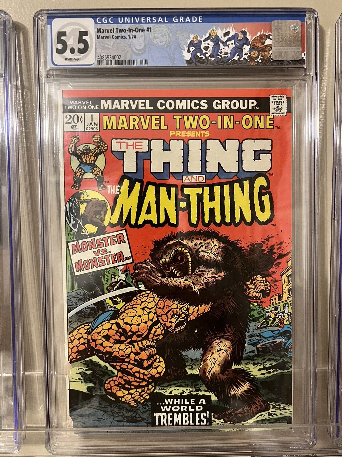 Marvel Two In One 1 Cgc 5.5 White Pages Custom Label Thing Vs Man Thing