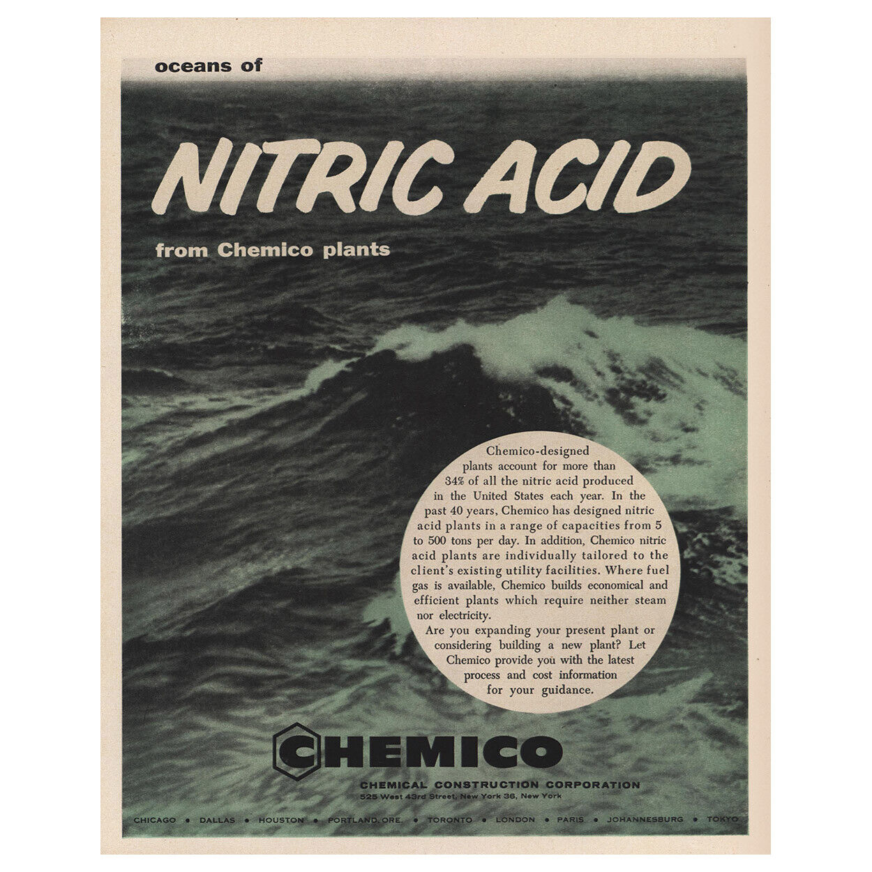 1958 Chemico: Oceans of Nitric Acid Vintage Print Ad