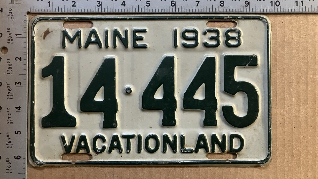 1938 Maine license plate 14-445 Ford Chevy Dodge 13359