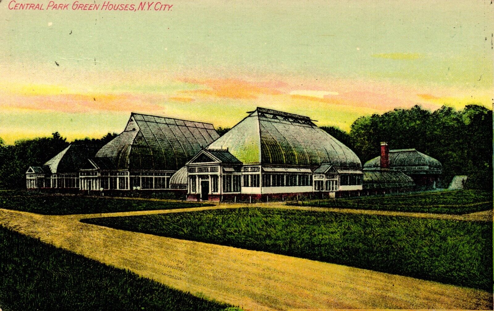 Postcard Central park, greenhouses New York City, New York