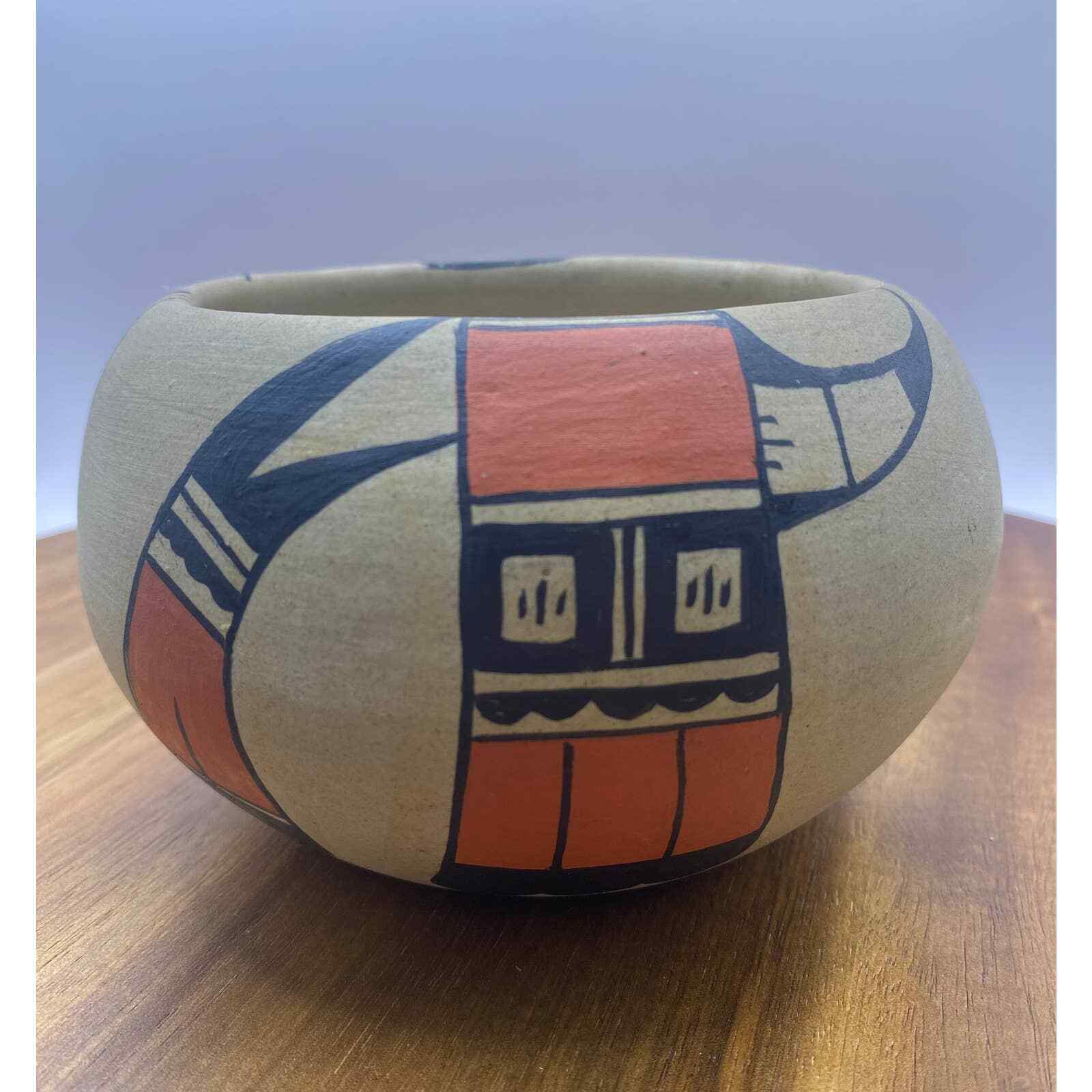 Vintage Authentic Hopi Native American Handmade Kachina Pottery Bowl 