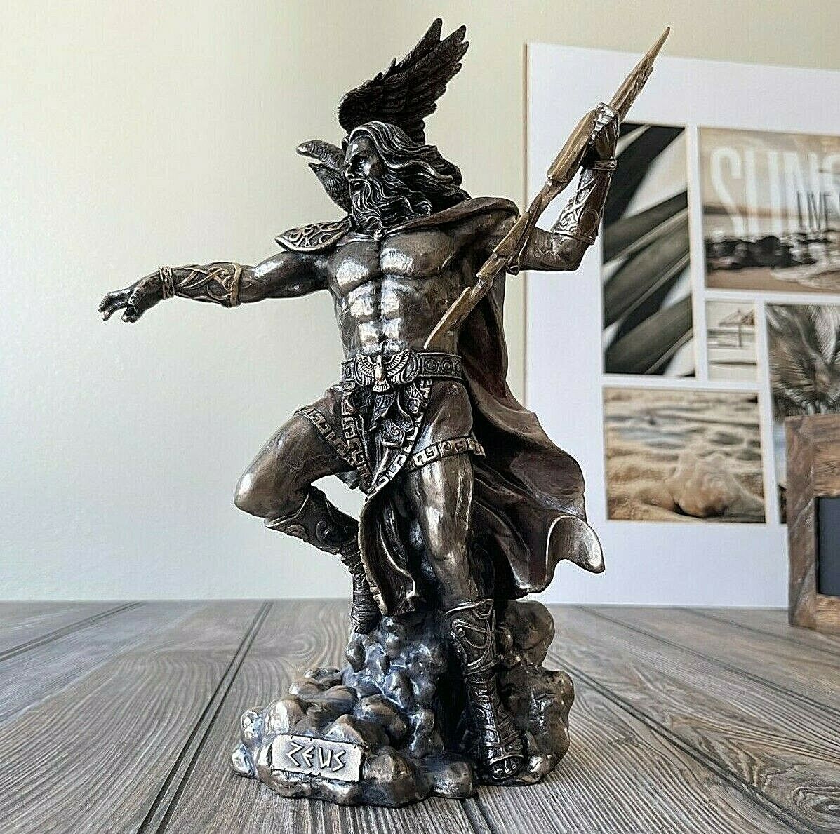 Decorative Greek Art Mythology Zeus God Statuette Cold Cast Bronze Home Décor
