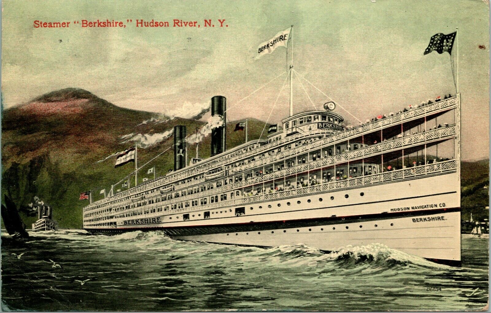 Vtg Postcard 1914 Hudson River New York NY - Steamer Berkshire Valentine & Sons