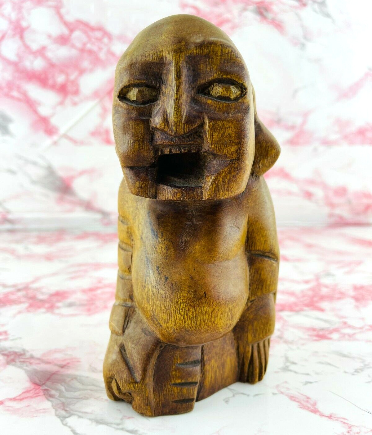 Wooden Laughing Buddha Statue Art Hand Carved