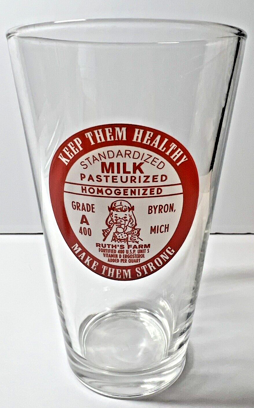 RARE 16 Oz Pottery Barn Pint Glass Drinking Ruth\'s Farm Milk \