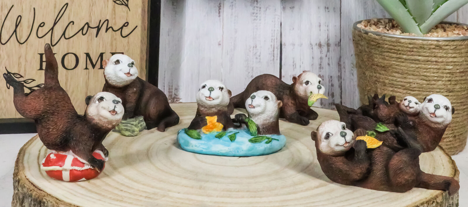 Ebros Colorful Nautical Pacific Sea Otters Family Miniature Figurines Set of 6
