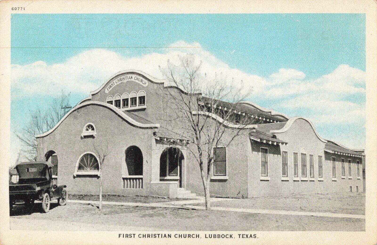 First Christian Church Lubbock Texas TX Old Car c1920 Postcard