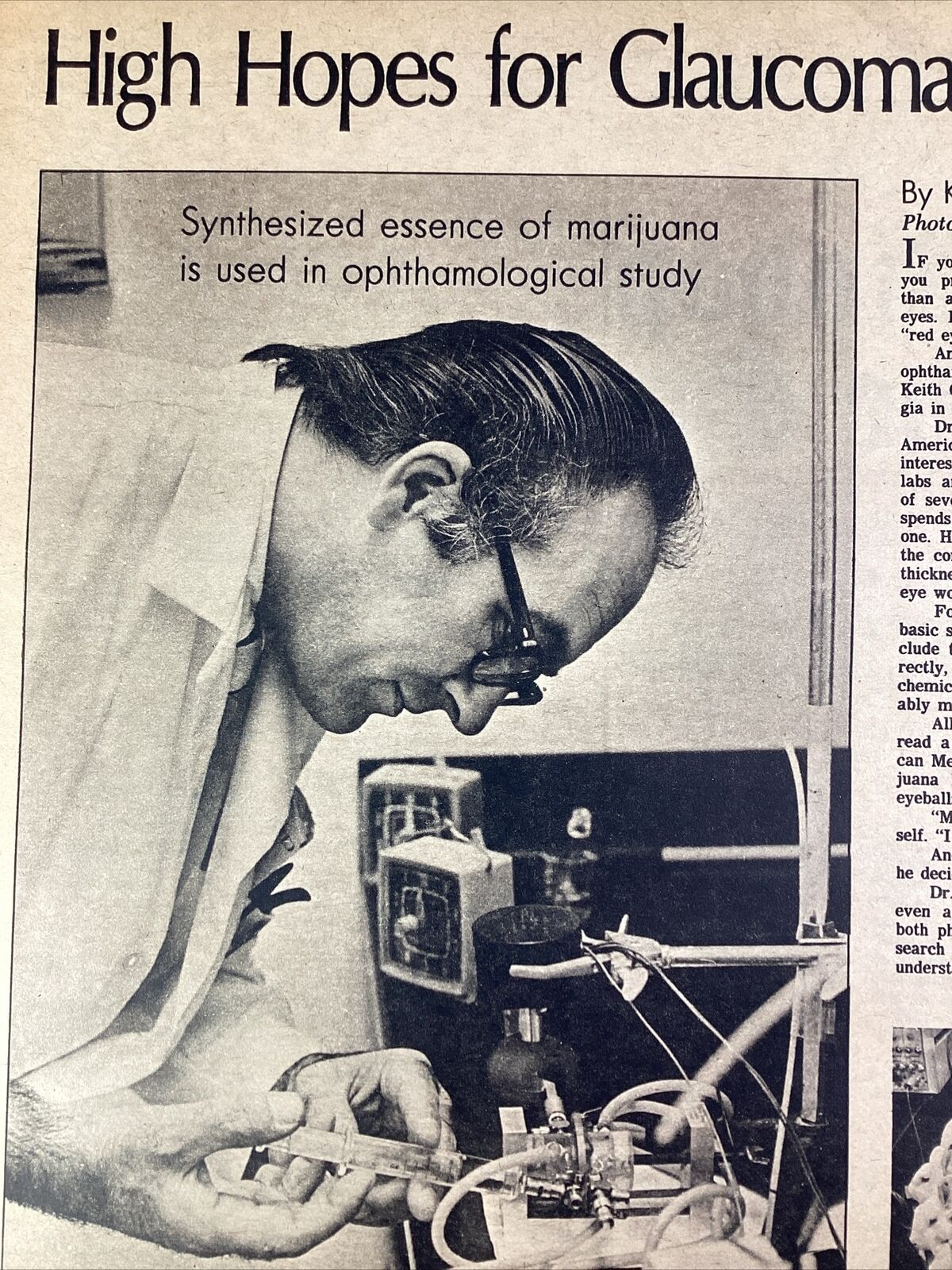 Augusta GA Print Article 1977 AJC UGA Dr. Keith Green Glaucoma Marijuana Study