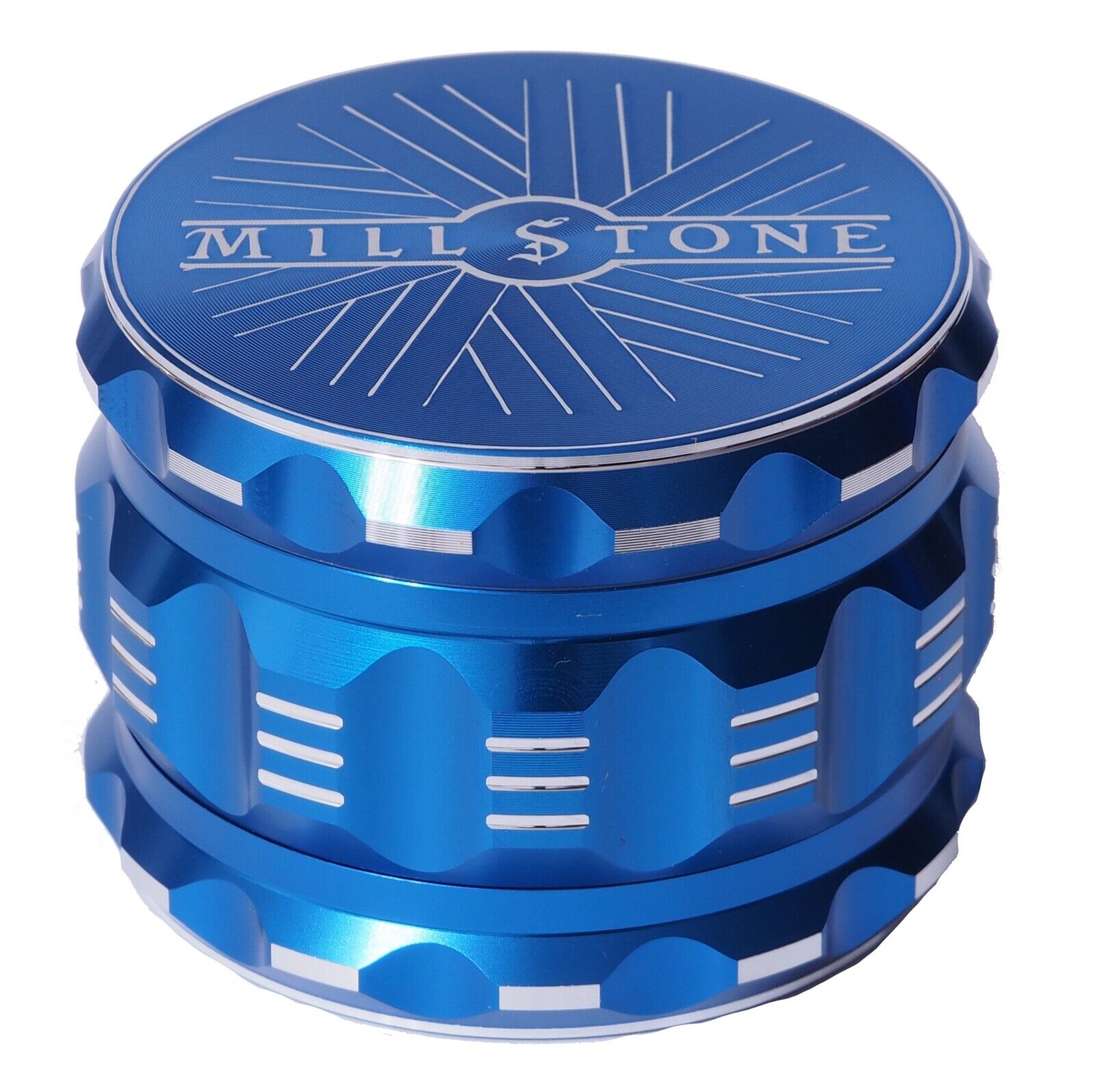 Millstone Tobacco Herb Grinder 4-Piece Metal 2.5 inch Large Magnetic Top Blue