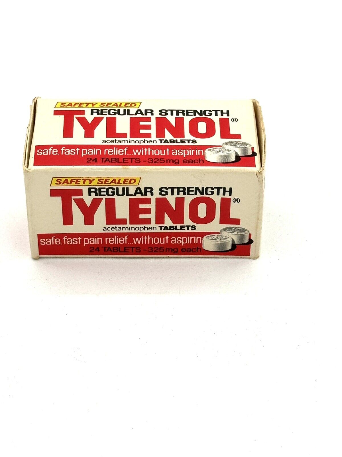Vintage Tylenol Bottle With Box & Papers, 24 Count, Exp 1989, Prop Only
