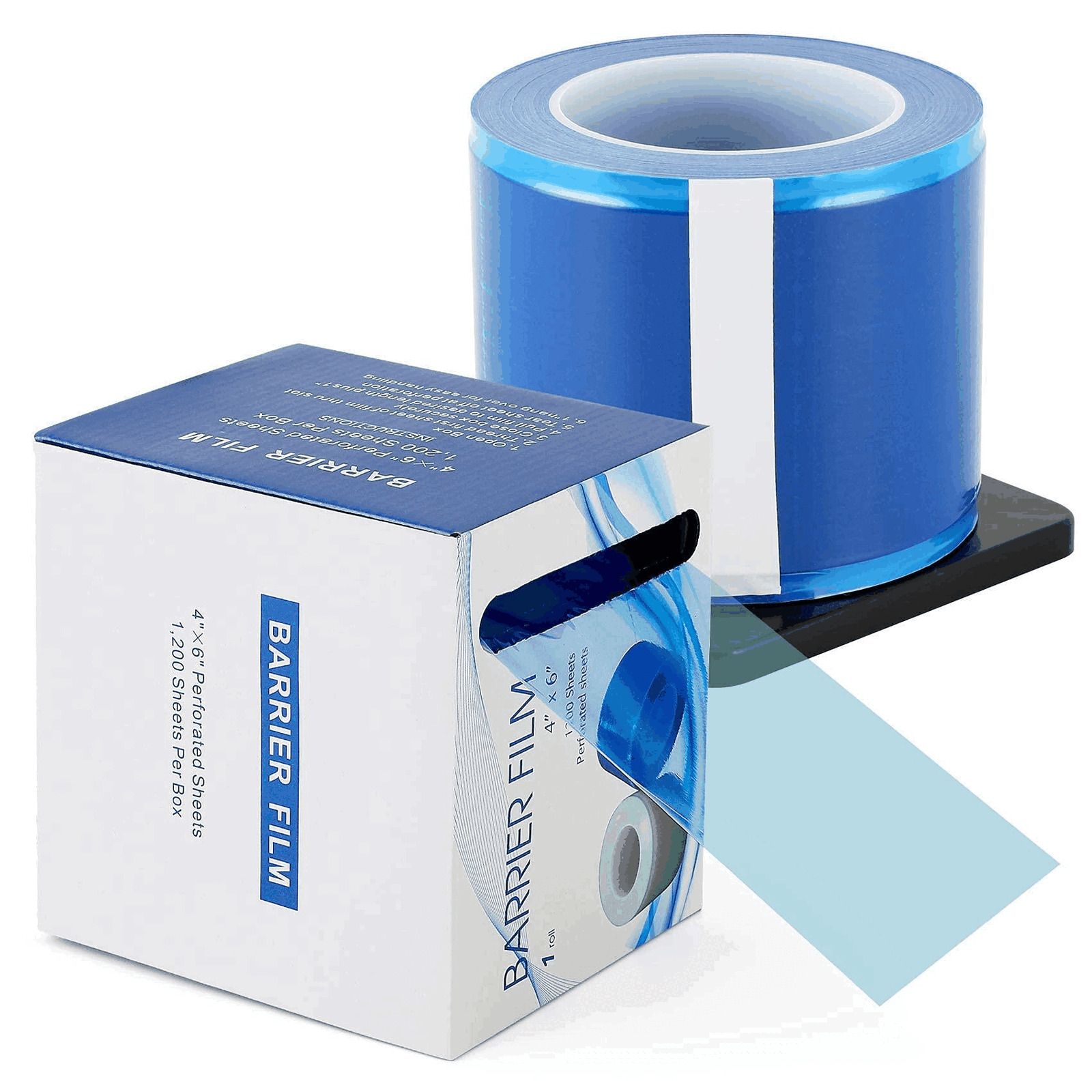 Universal Barrier Film 4x6 inch Roll of 1200 Disposable Adhesive Blue Tape w Box