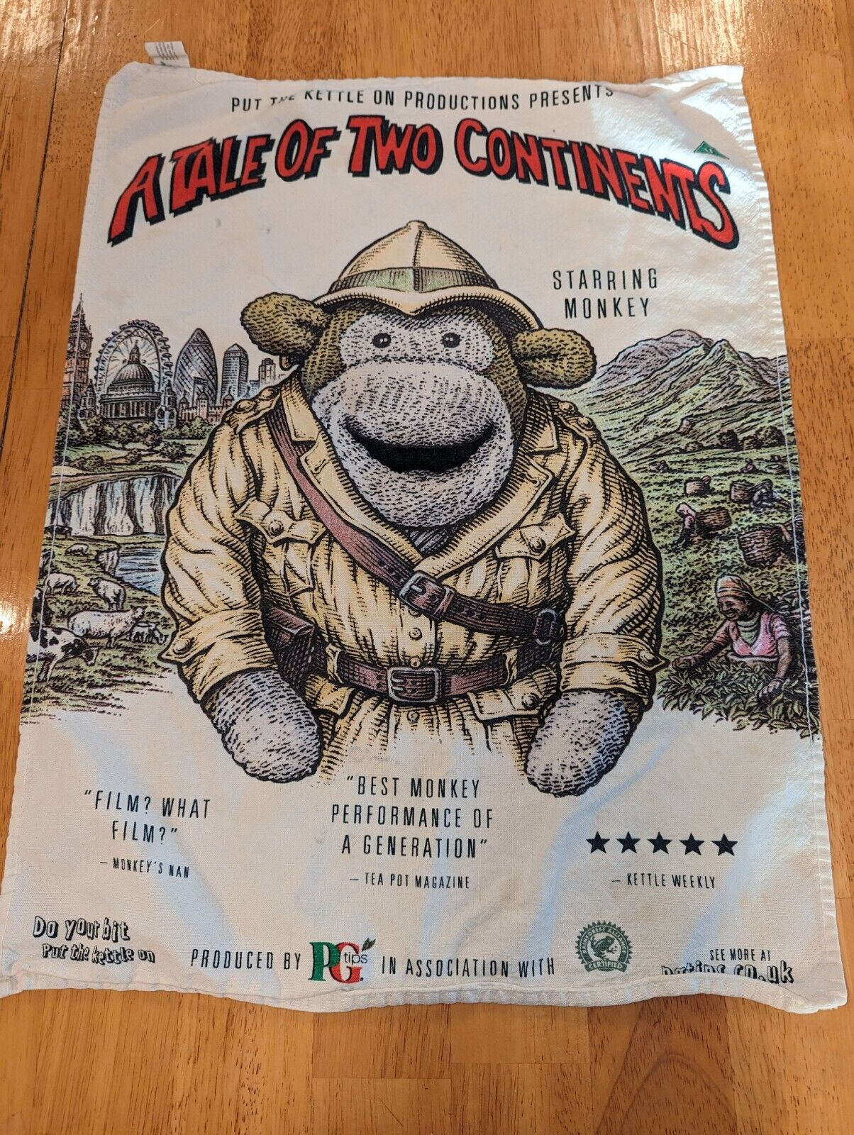 PG Tips Collectable Tea towel A Tale Of Two Continents Staring Monkey UK British