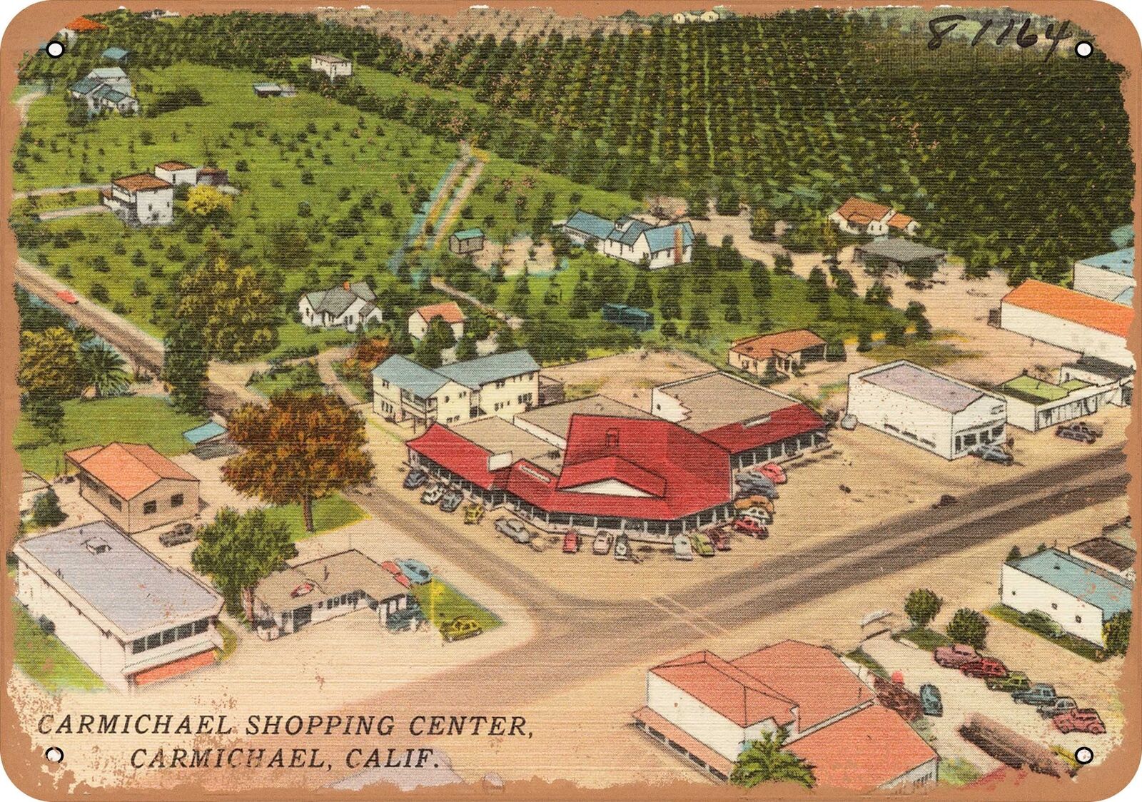 Metal Sign - California Postcard - Carmichael Shopping Center, Carmichael, Cali