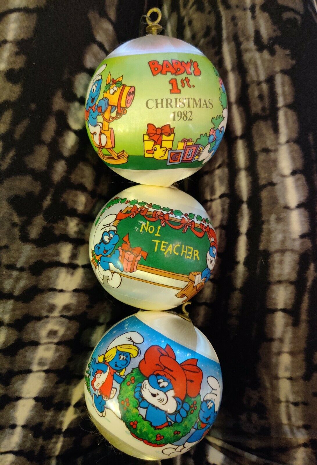 3 Piece VTG 🎄 - The Smurf Collection - Satin Unbreakable Ornaments Christmas 