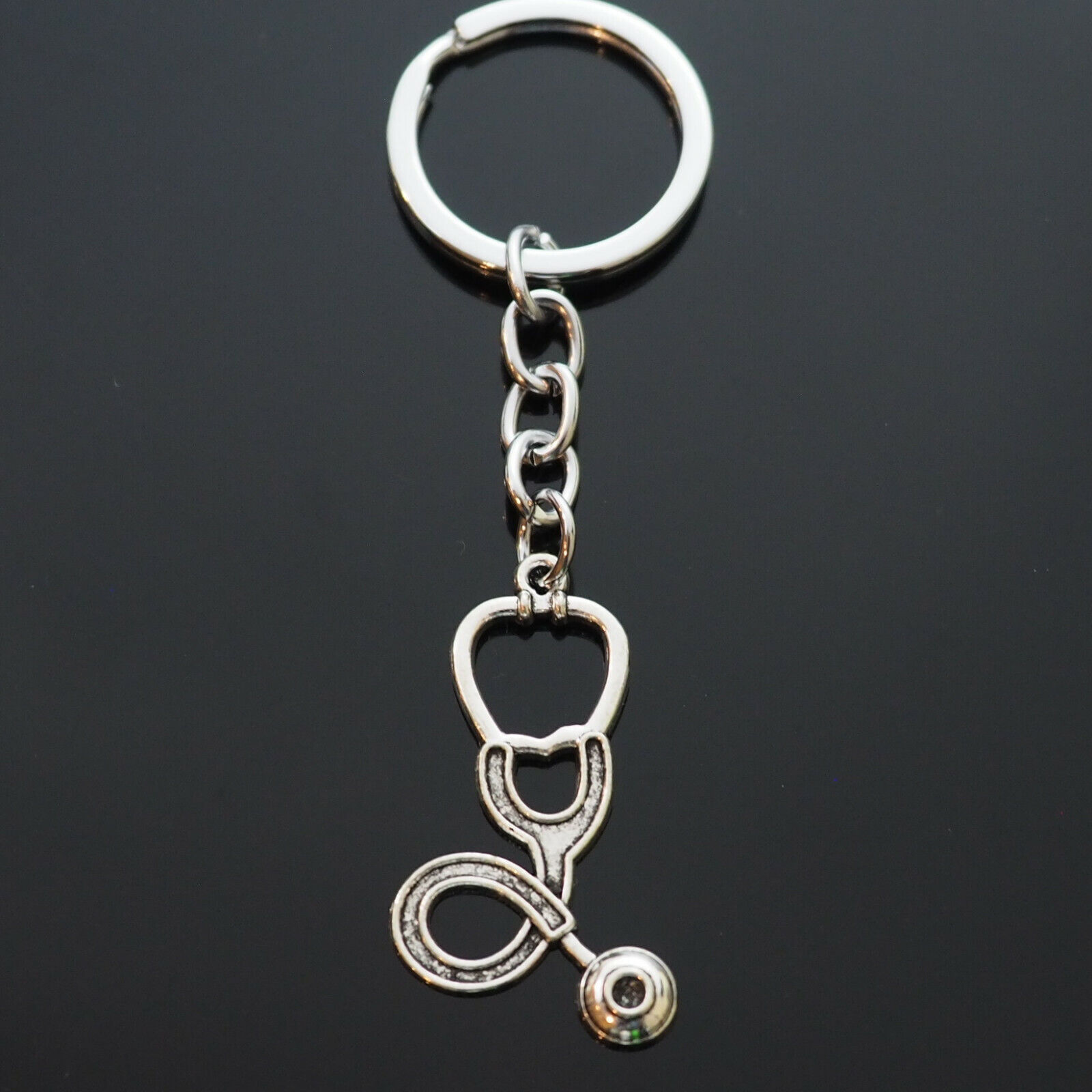 Doctor Nurse Stethoscope 40x23mm Keychain Silver Pendant Medical Nursing MD Gift