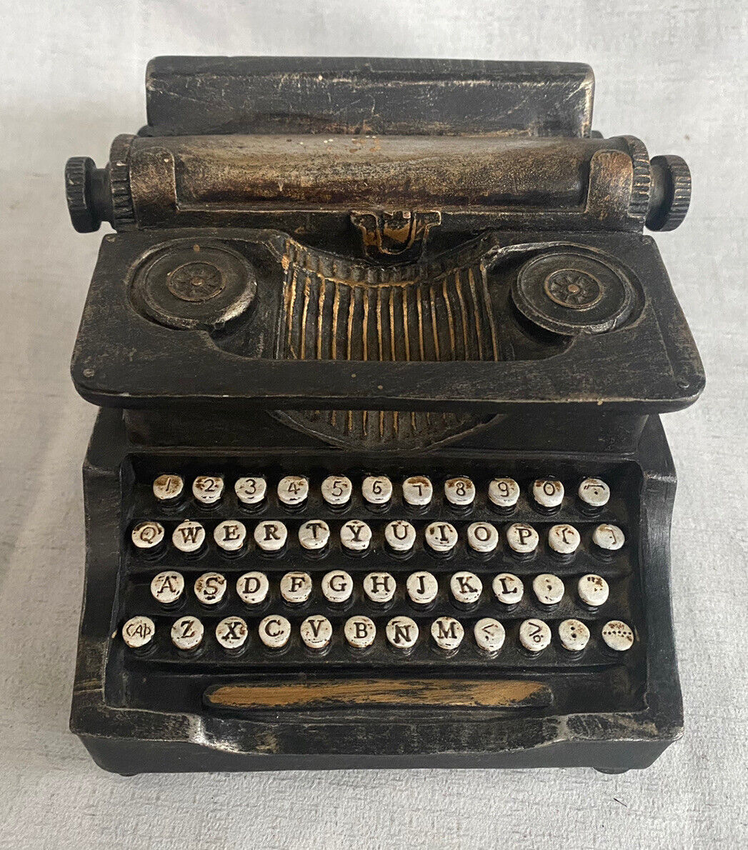 Vtg Resina Coin Bank Black Typewriter With Lid Under Money Safe 4.75’’x5.75’’