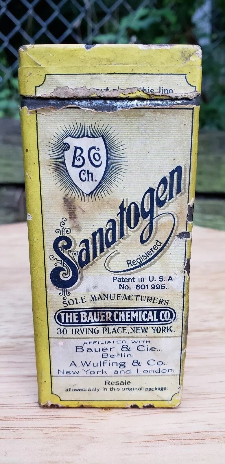 Old Medical Advertising Tin SANATOGEN Bauer Chemical Co Nutrient Tonic Invalids