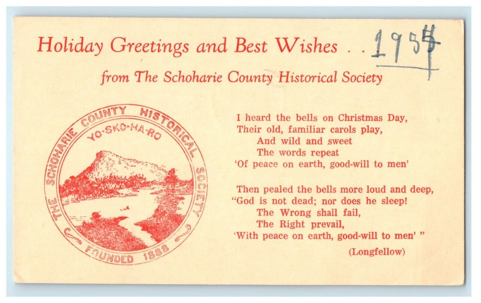 1954 Holiday Greetings & Best Wishes From Schoharie County New York NY Postcard