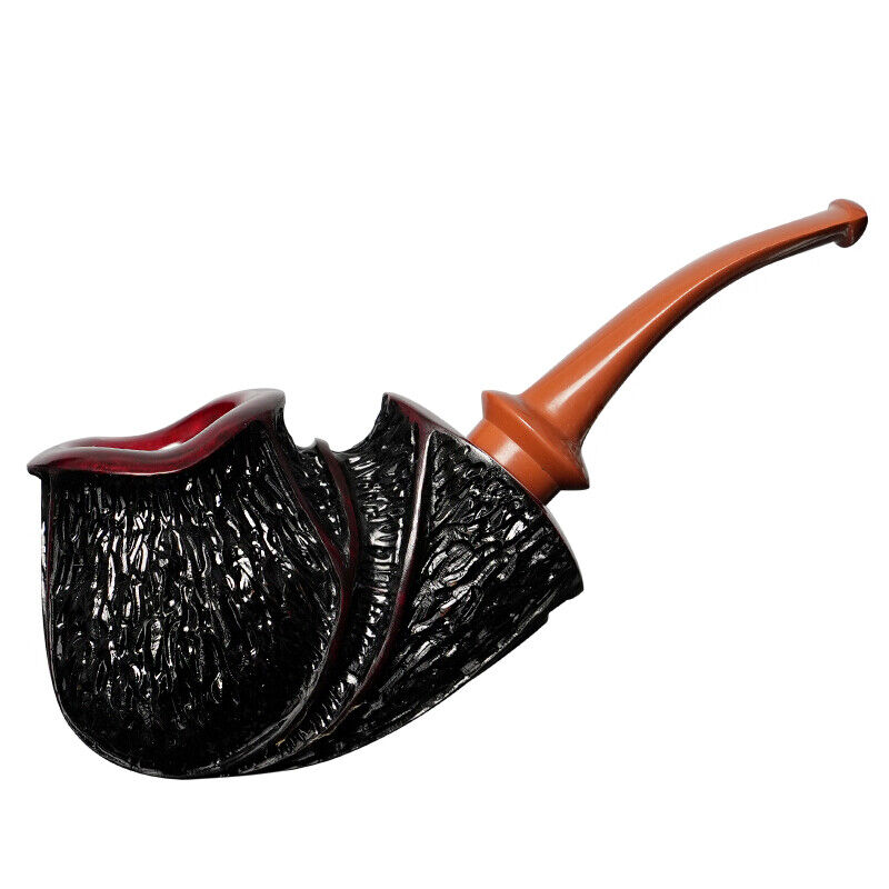 Sandblasted Briar Pipe Handcrafted Freehand Tobacco Pipe Curved Cumberland Stem 
