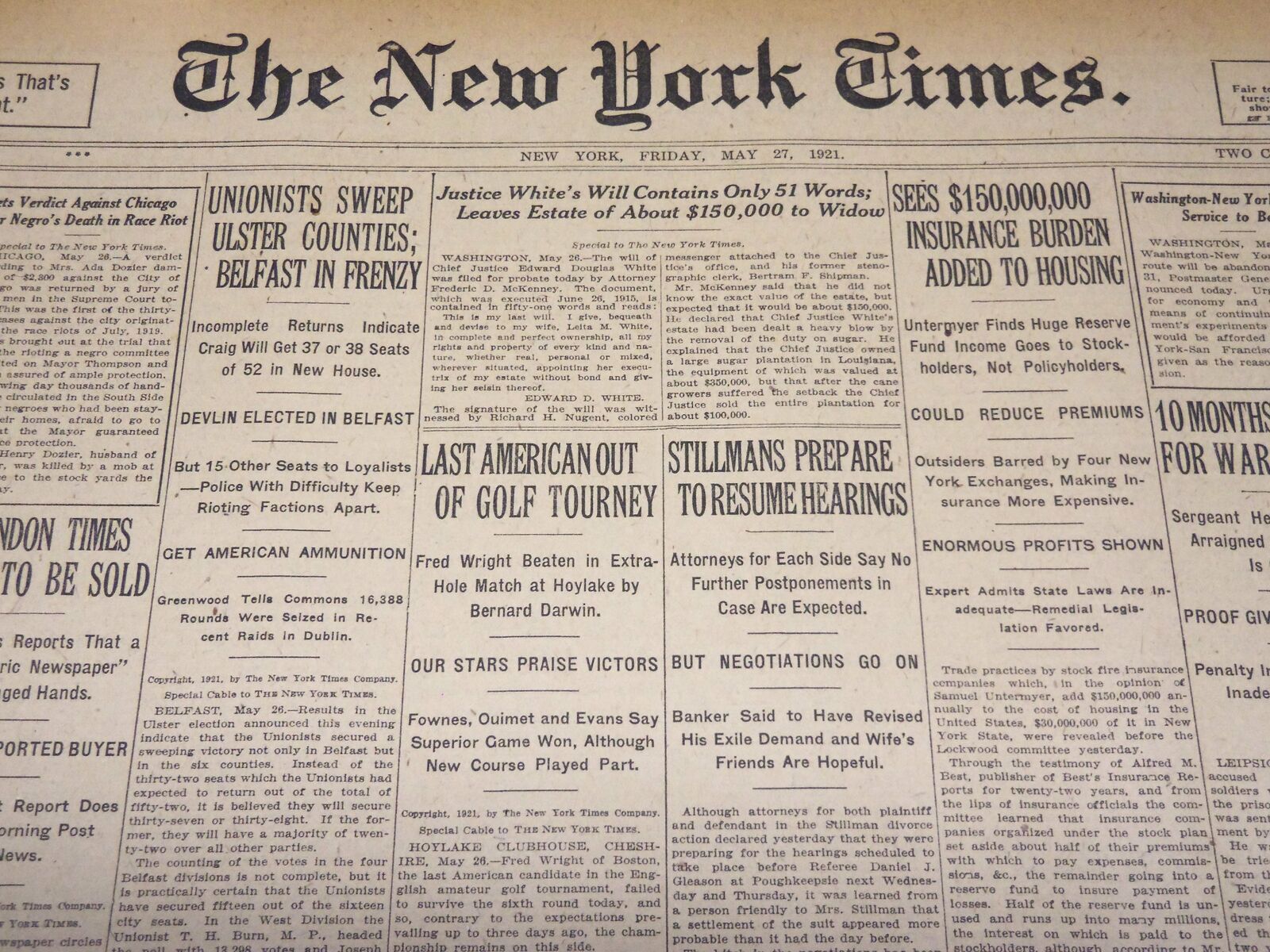 1921 MAY 27 NEW YORK TIMES - LAST AMERICAN OUT OF GOLF TOURNEY - NT 7856