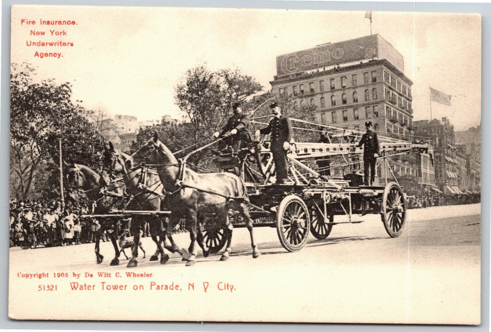 Vintage c1905-07 New York FDNY Rotograph Postcard Water Tower on Parade VGC