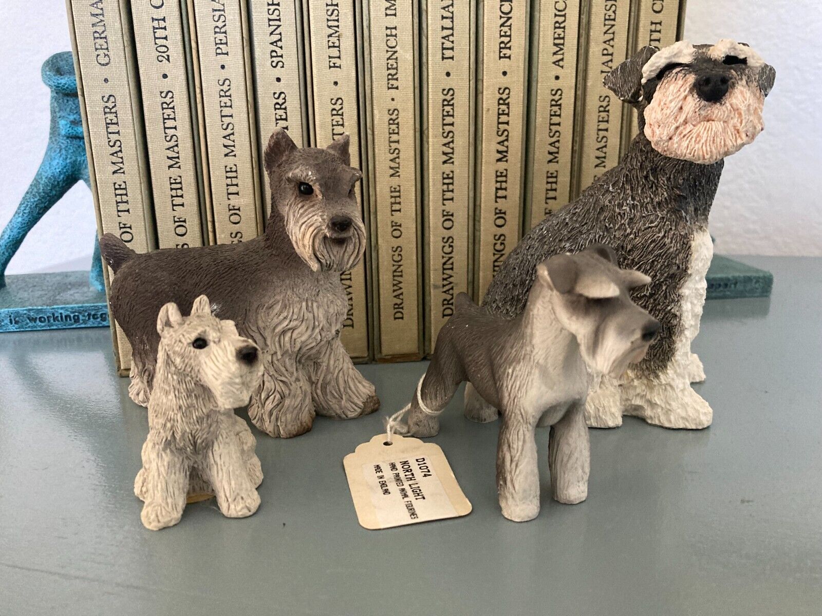 4 Realistic Vintage Schnauzer Dogs Figurine Resin