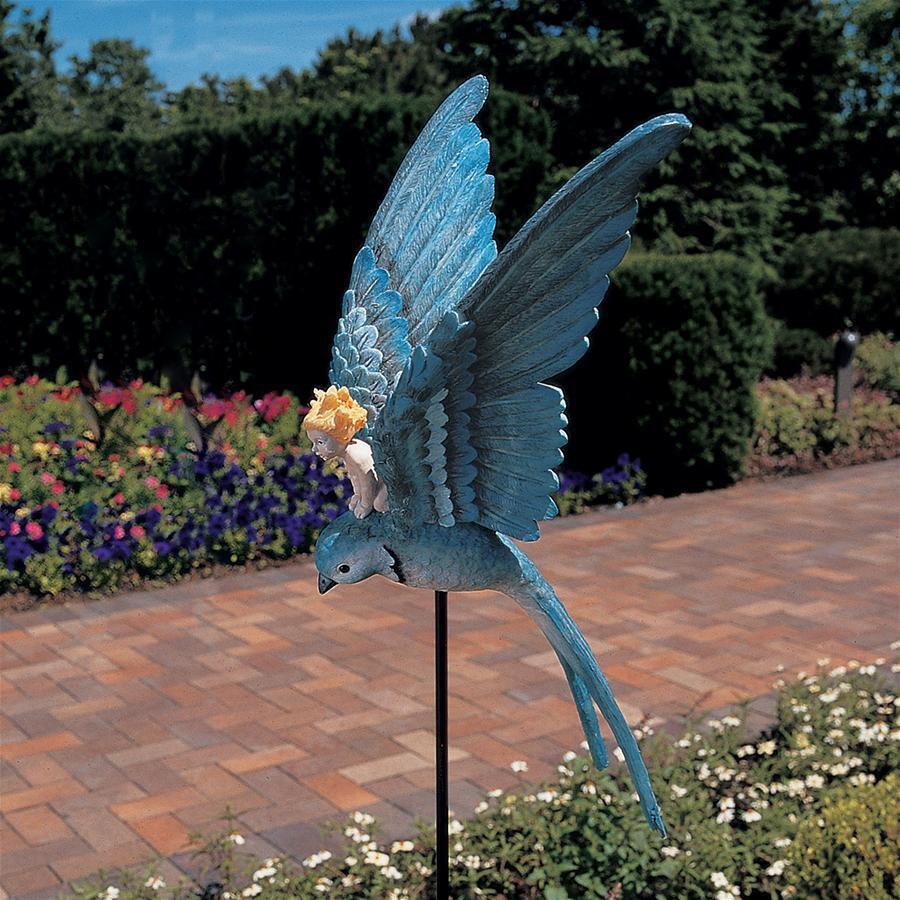 Thumbelina on her Bluebird Hans Christian Anderson Garden Stake Sculpture